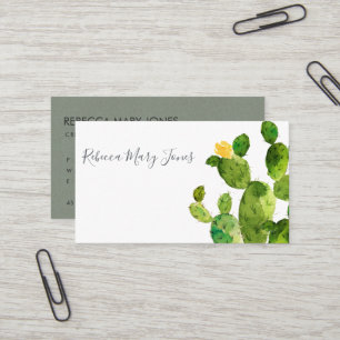 GREEN WATERCOLOUR DESERT CACTUS FLOWER  MONOGRAM BUSINESS CARD