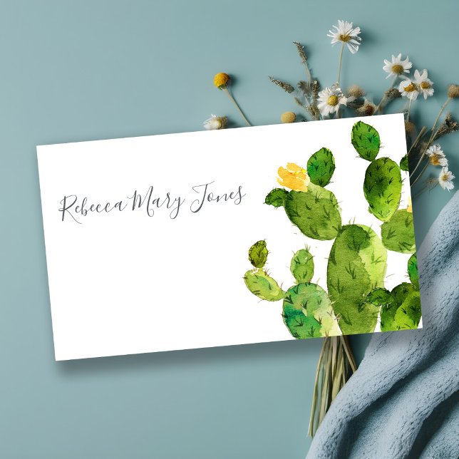 GREEN WATERCOLOUR DESERT CACTUS FLOWER  MONOGRAM BUSINESS CARD (Creator Uploaded)