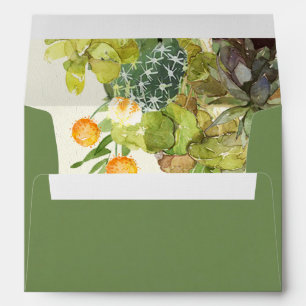 GREEN WATERCOLOUR DESERT CACTUS FLOWER MONOGRAM ENVELOPES