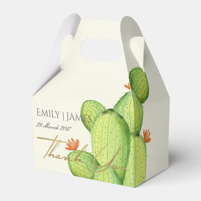 GREEN WATERCOLOUR DESERT CACTUS FLOWER  MONOGRAM FAVOR BOX (Front Side)