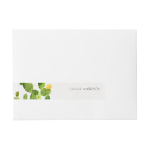GREEN WATERCOLOUR DESERT CACTUS FLOWER MONOGRAM WRAPAROUND ADDRESS LABEL