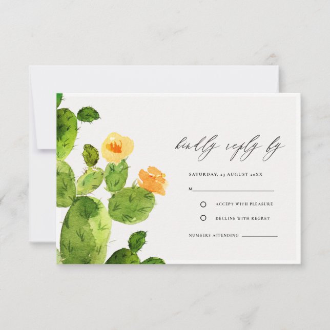 GREEN WATERCOLOUR DESERT CACTUS FLOWER  RSVP (Front)