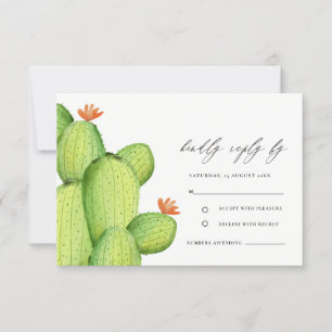 GREEN WATERCOLOUR DESERT CACTUS FLOWER RSVP CARD