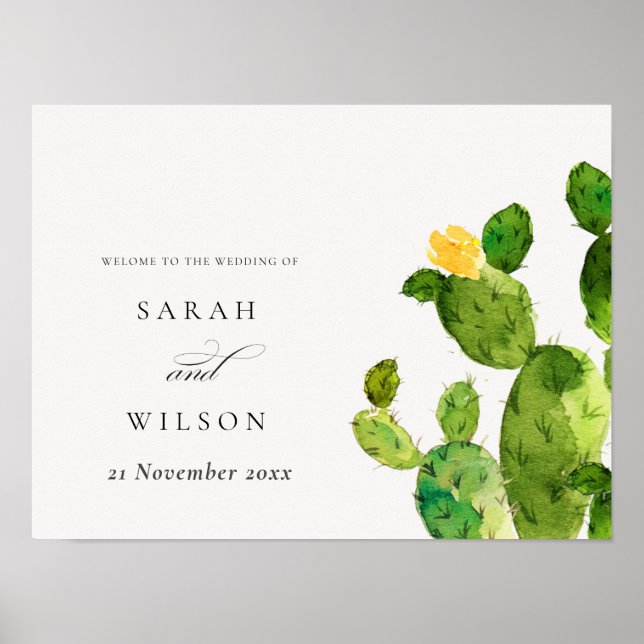 GREEN WATERCOLOUR DESERT CACTUS FLOWER  WEDDING POSTER (Front)