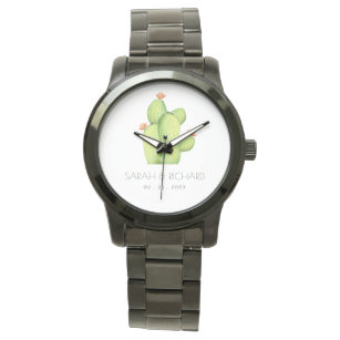 GREEN WATERCOLOUR DESERT CACTUS SAVE THE DATE GIFT WATCH