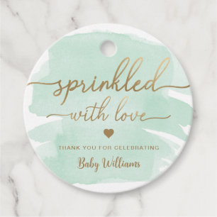 Green Watercolour Sprinkled With Love Baby Shower Favour Tags