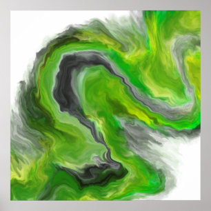 Green Wave Abstract Painting Poster