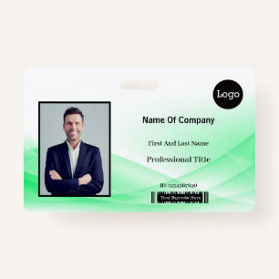 Green Wave Design Photo Identification ID Badge