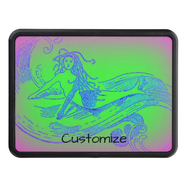 Green Wave Mermaid Thunder_Cove Trailer Hitch Cover (Front)