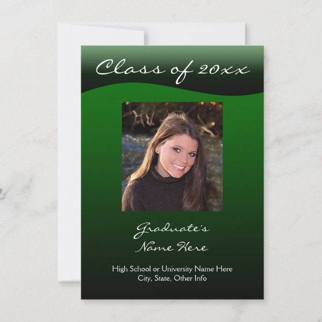 Green Wave Photo Graduation Announcement (Front)