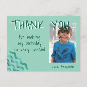 Green Waves Birthday Photo Thank you Card