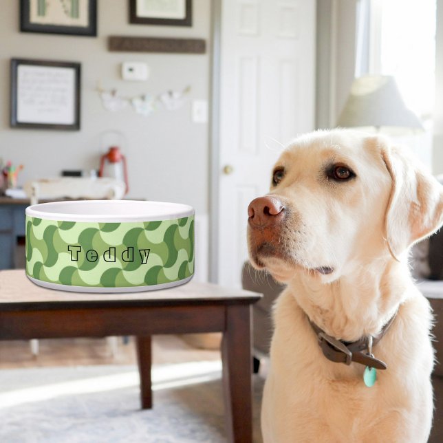 Green Waves Pattern Ceramic Pet Bowl (Creator Uploaded)