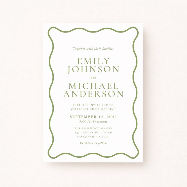 Green Wavy Outline Wedding Invitation (Creator Uploaded)