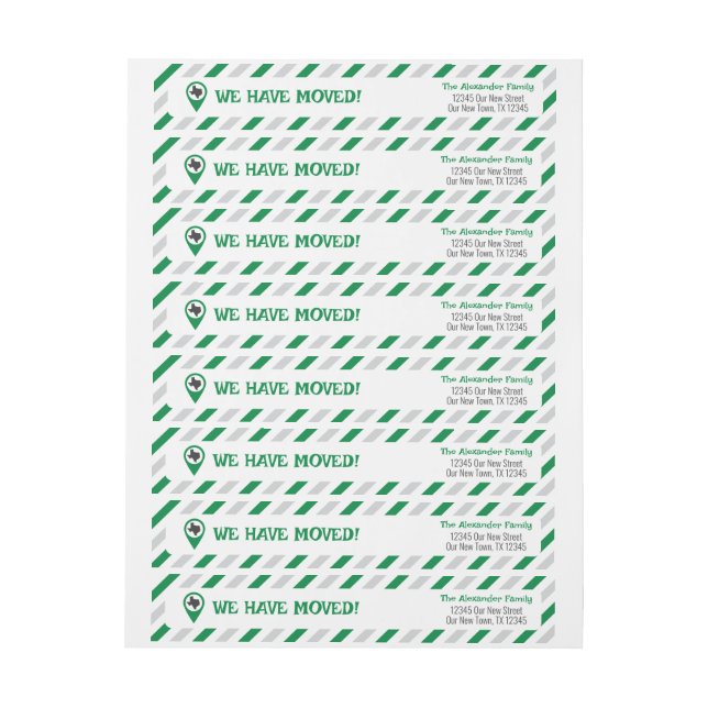 Green We Have Moved Striped Moving  Wrap Around Label (Sheet)