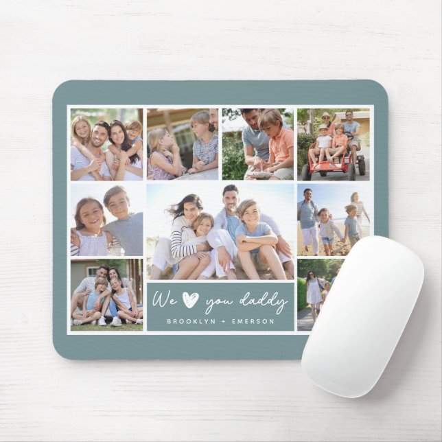 Green We Love You Daddy | 9 Photo Collage Mouse Pad (With Mouse)