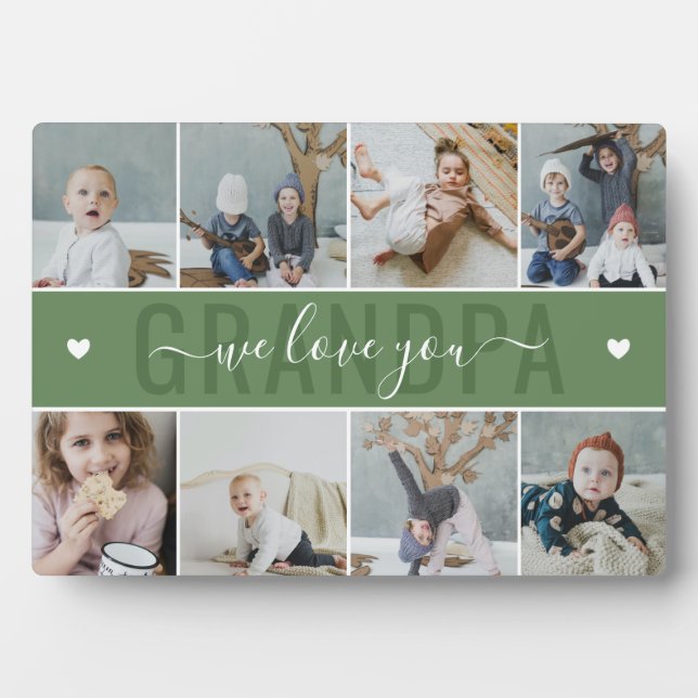 Green We Love You Grandpa Photo Collage Plaque (Front)