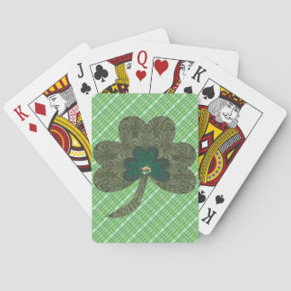 Green Weave with Shamrock Playing Cards