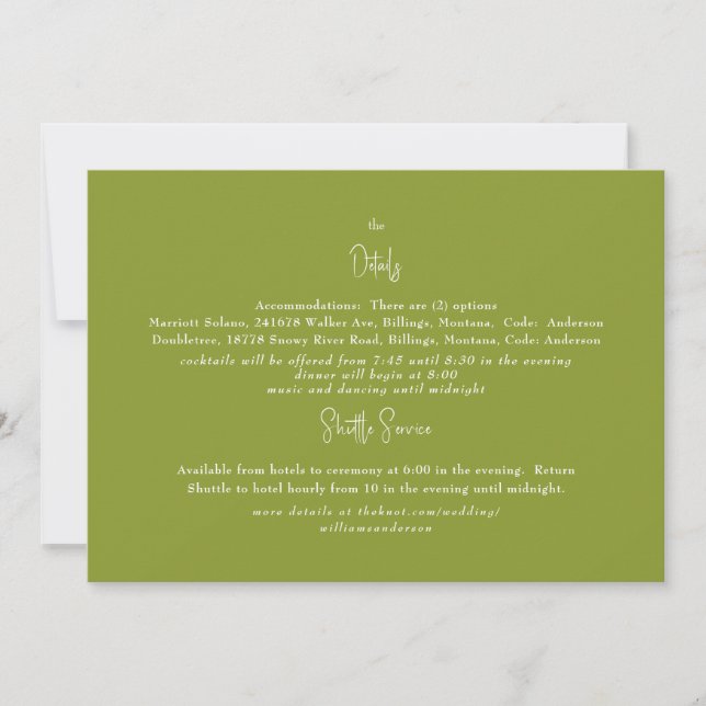 Green Wedding Detail  Invitation (Front)