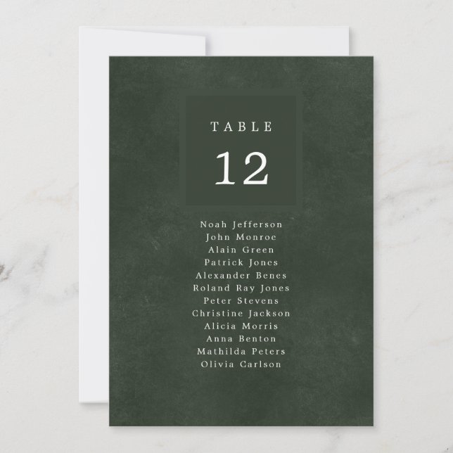 Green wedding guests seating chart table number (Front)