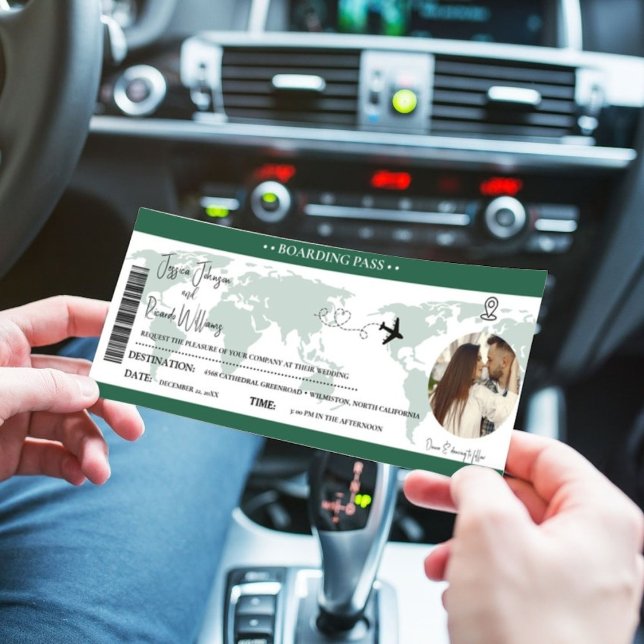Green Wedding invitation Boarding pass ticket (Creator Uploaded)
