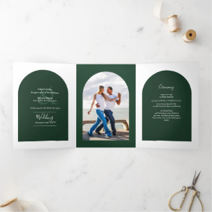 GREEN Wedding Invite Program Menu RSVP Photo 