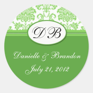 Green Wedding Monogram Damask Seal