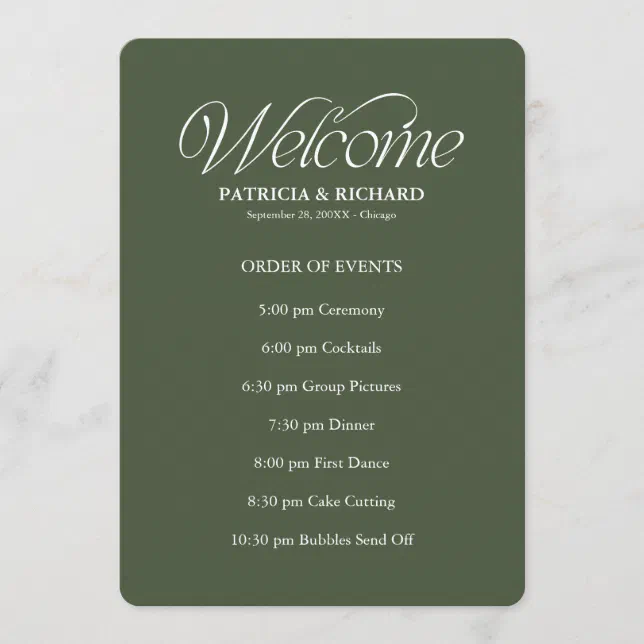 Green Wedding Order of Events Timeline Schedule Program | Zazzle