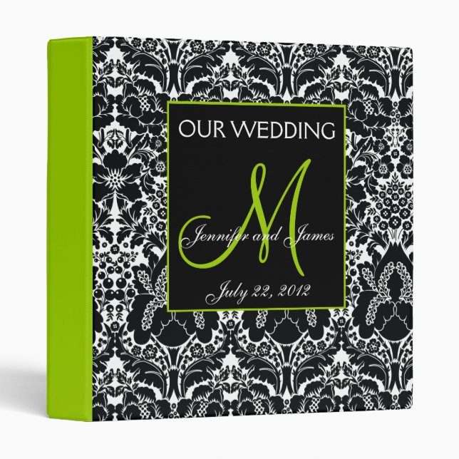 Green Wedding Photo Album Damask Monogram Binder (Front/Spine)