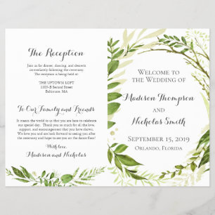 Green Wedding Program Booklets, Rustic Greenery