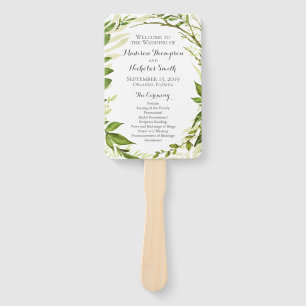 Green Wedding Program Fans, Rustic Greenery Hand Fan