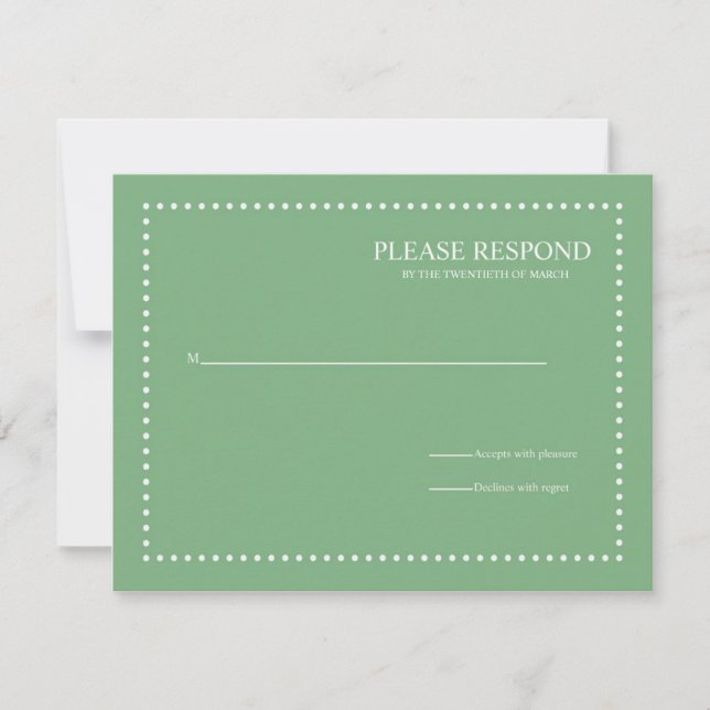 Green Wedding Response Card with Pearl Border (Front)