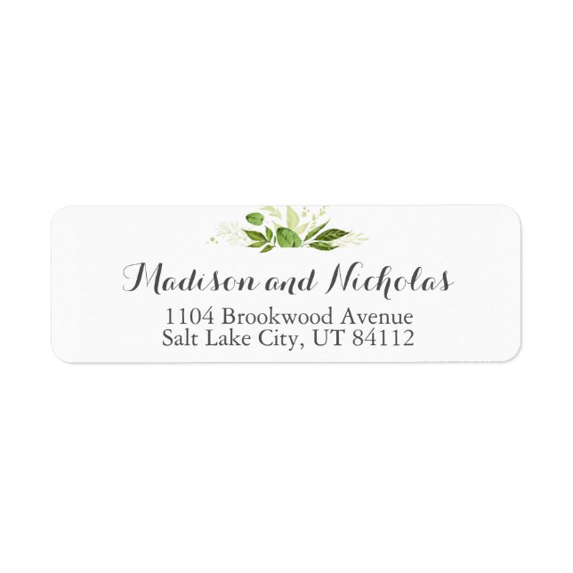 Green Wedding Return Address Label Rustic Greenery (Front)