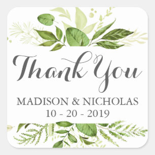 Green Wedding Square Stickers, Rustic Greenery Sticker
