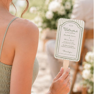 Green Wedding Striped Program Hand Fan