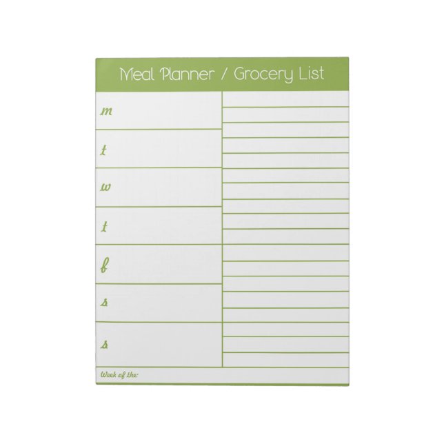 Green Weekly Meal Planner - Shopping List Notepad (Rotated)