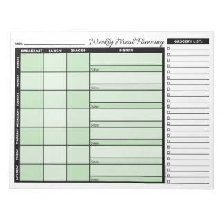 Green Weekly Meal Planner with Grocery List Notepad