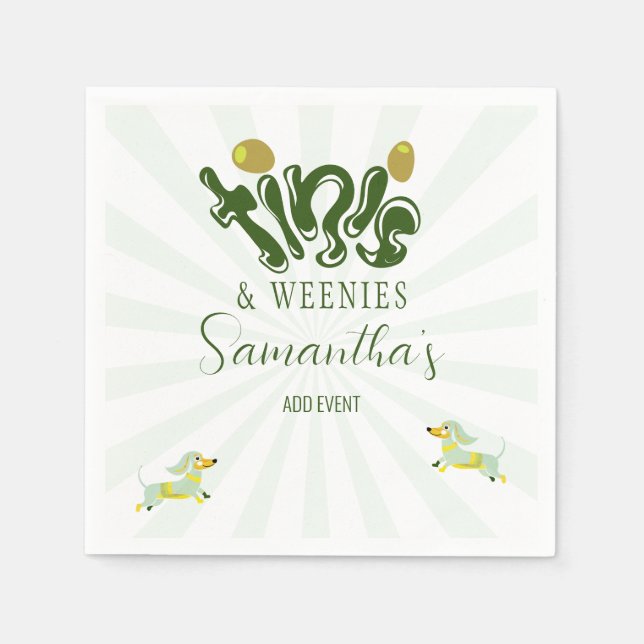 Green Weenies & Tinis Funny Martini Birthday Party Napkin (Front)