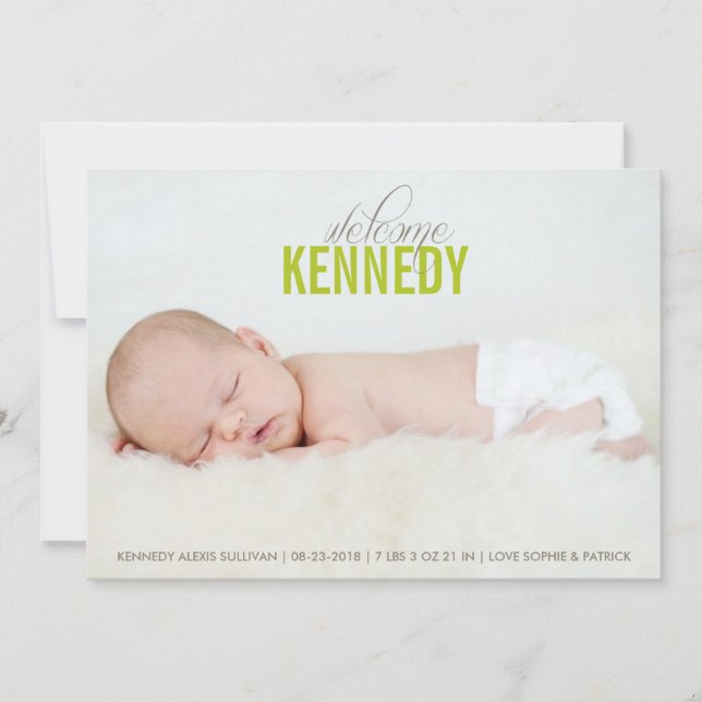 Green Welcome Baby Photo Faire-part de naissance b (Devant)