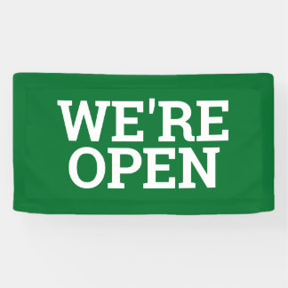 Green we're open template business banner sign
