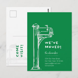Green We've Moved Distressed Mailbox Moving Postcard