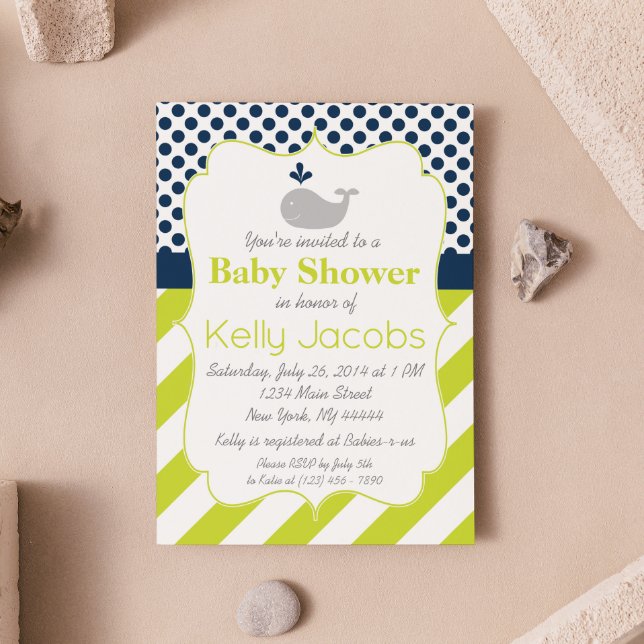 Green Whale Baby Shower Invitation