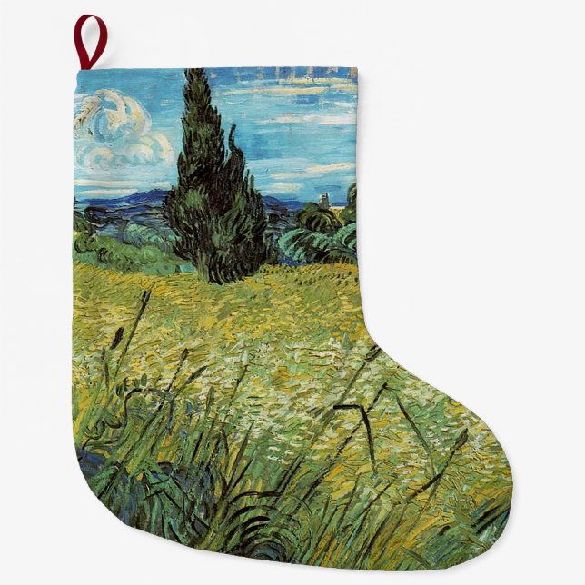 Green Wheat Field  Vincent van Gogh    Large Christmas Stocking (Front)