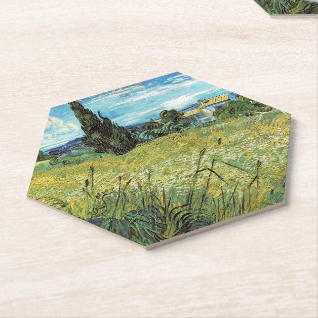 Green Wheat Field  Vincent van Gogh  Paper Coaster (Angled)