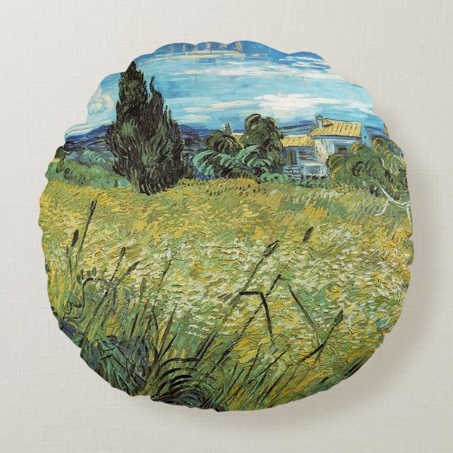 Green Wheat Field  Vincent van Gogh     Round Pillow (Front)