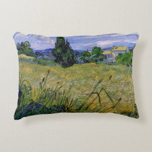 Green Wheat Field with Cypress by Vincent van Gogh Decorative Pillow
