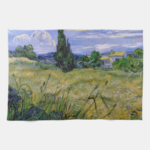 Green Wheat Field with Cypress by Vincent van Gogh Kitchen Towel