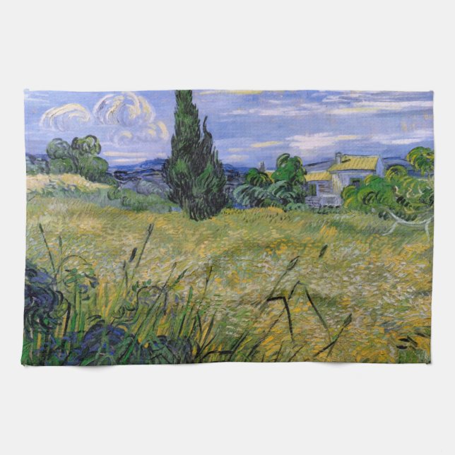Green Wheat Field with Cypress by Vincent van Gogh Kitchen Towel (Horizontal)