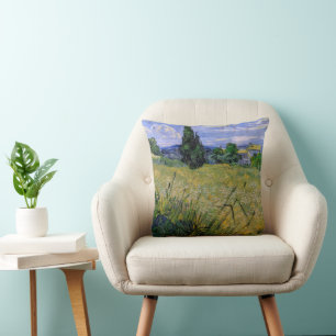 Green Wheat Field with Cypress by Vincent van Gogh Throw Pillow