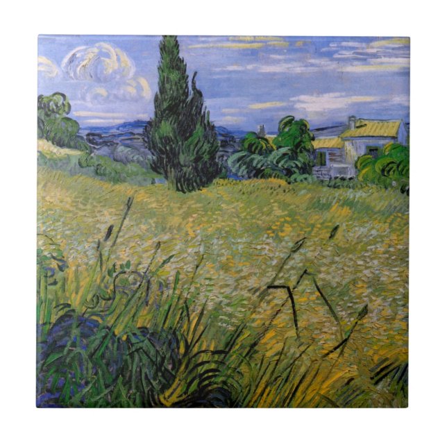 Green Wheat Field with Cypress by Vincent van Gogh Tile (Front)