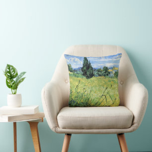 Green Wheat Field with Cypress Throw Pillow